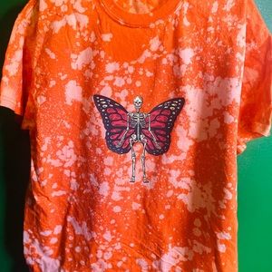 Bleach Washed orange skeleton T-shirt